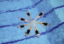 Die Synchronschwimmerinnen des TSB Flensburg TSB Synchronschwimmerinnen im Wasser