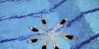 Die Synchronschwimmerinnen des TSB Flensburg TSB Synchronschwimmerinnen im Wasser