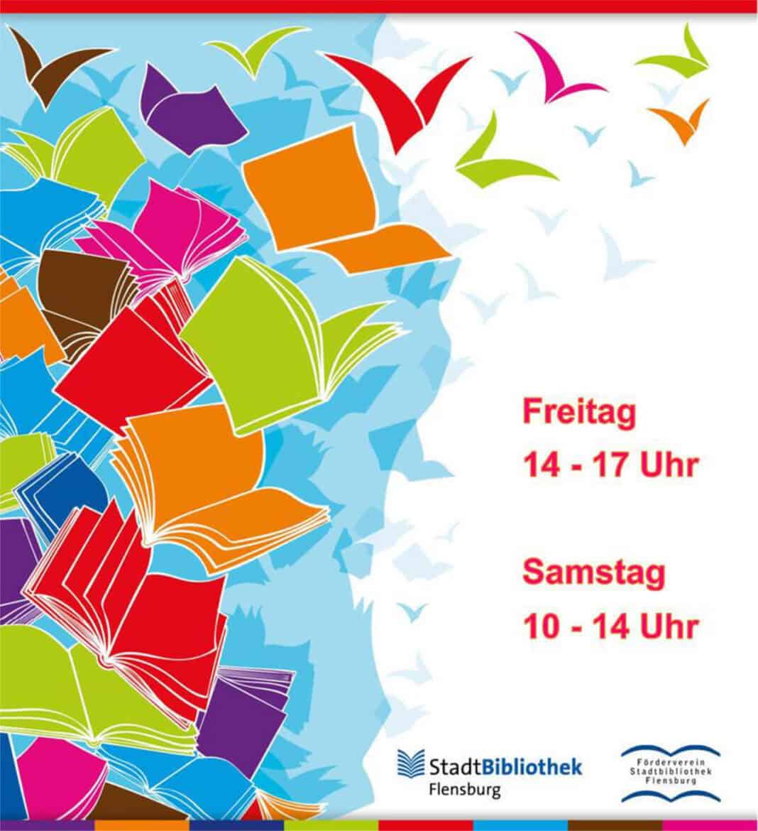 Plakat Bücherbasar Bücherbasar des Fördervereins der Stadtbibliothek Flensburg